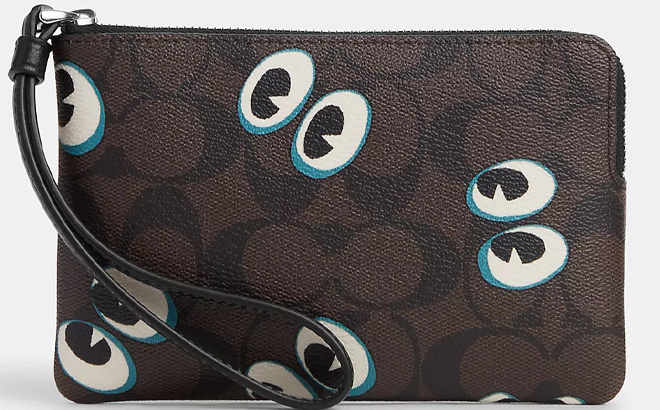 Coach Outlet Corner Zip Wristlet In Signature Canvas With Halloween Eyes