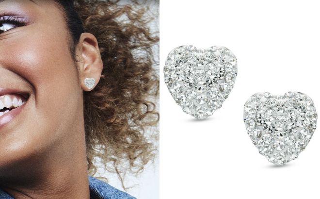 Crystal Heart Stud Earrings in Sterling Silver