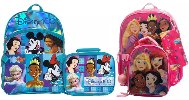 Disney 100 5 piece Backpack Set and Disney Princess 5 Piece Backpack Lunch Box Set