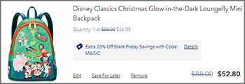 Disney Classics Christmas Glow in the Dark Loungefly Mini Backpack Cart Screenshot