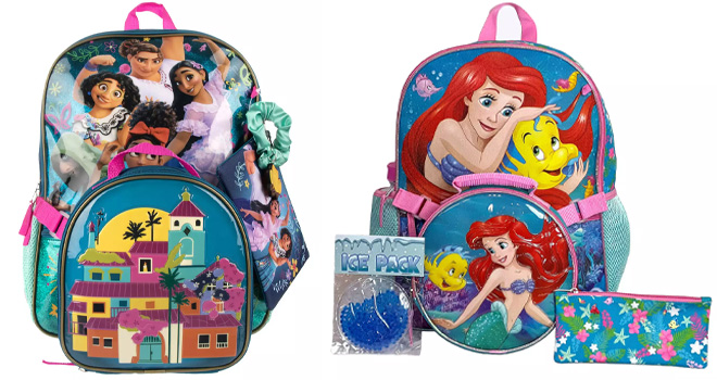 Disney Encanto Kids 5 Piece Backpack Set and Disney The Little Mermaid Ariel Kids 5 Piece Backpack Set