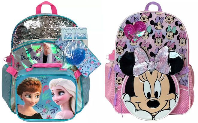 Disney Frozen Kids 5 Piece Backpack Set and Disney Minnie Mouse Kids 5 Piece Backpack Set