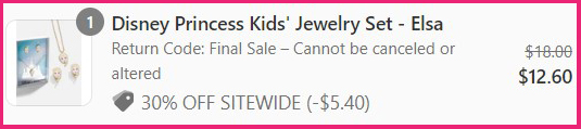 Disney Princess Kids Jewelry Set Order Summary