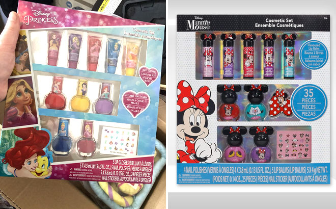 Disney Princess Nail Polish 11 Piece Set and Disney Minnie Mouse Cosmetic Makeup 35 Piece Set