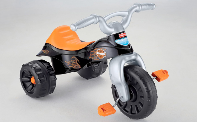 Fisher Price Harley Davidson Toddler Tricycle Tough Trike Bike with Handlebar Grips and Storage for Kids