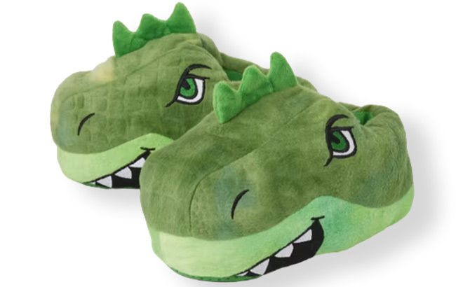 Fleece Dino Boys Slippers in Green Color