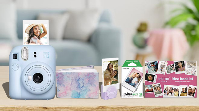 FujiFilm Instax Mini 12 Holiday Bundle on a Table