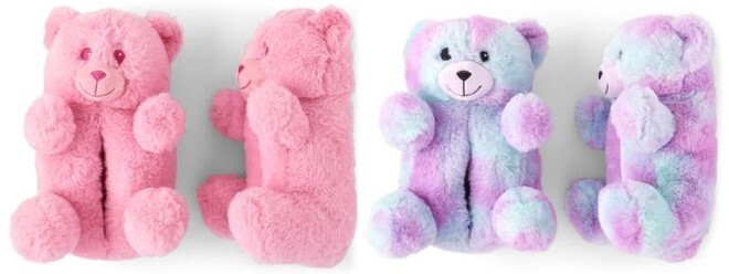 Girls Bear Faux Fur Slippers in Two Colors