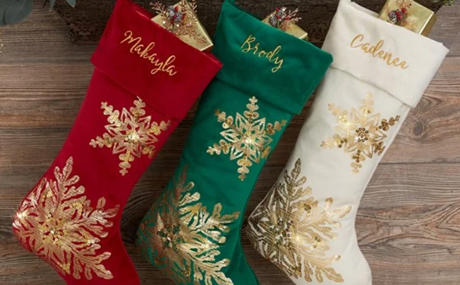 Glistening Snowflake Personalized Christmas Stocking