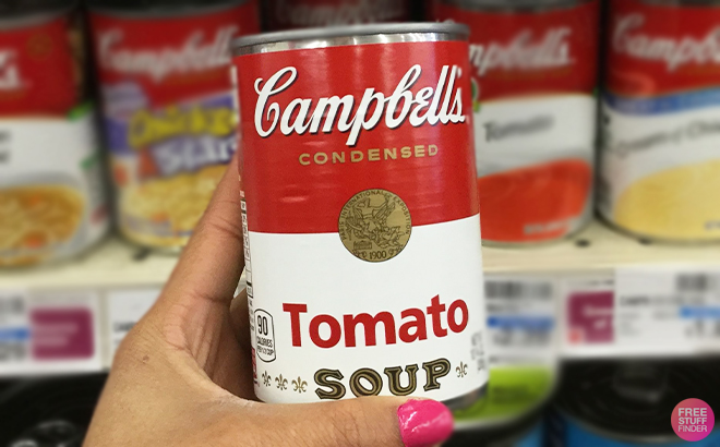 Hand Holding Campbells Condensed Tomato Soup