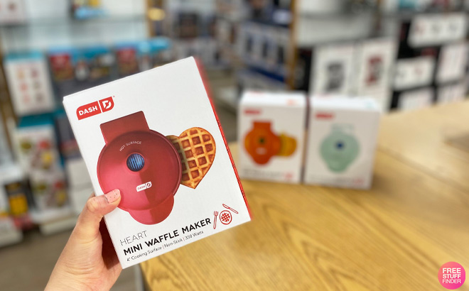 Hand Holding Dash Mini Heart Waffle Maker