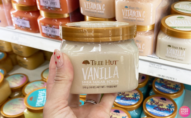 Hand Holding aTree Hut Shea Sugar Vanilla Body Scrub