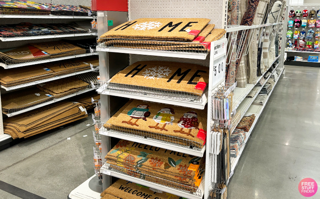 Holiday Door Mats on Shelves at Target