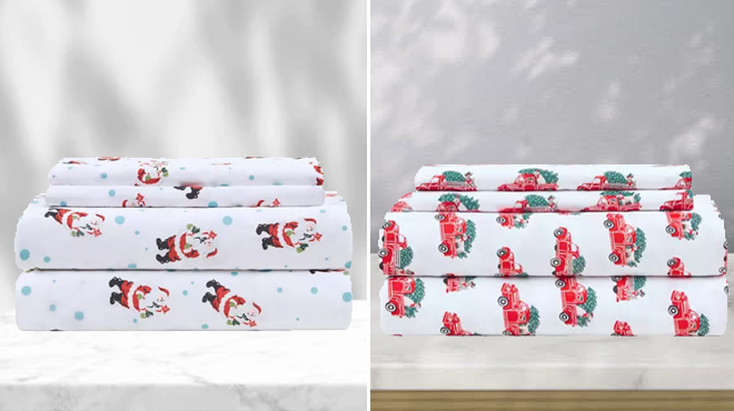 Joyland Vintage Santa Claus Sheet Set and Christmas Wishes Truck and Dog 4 Piece Sheet Set