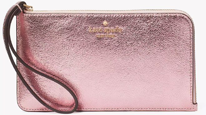 Kate Spade Lucy Metallic Medium L zip Wristlet in Pink