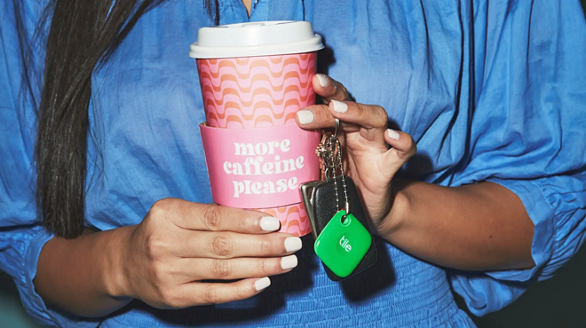 Keys with an Attached Tile Mate Tracker in Sweet Apple Color