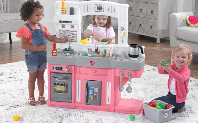 Kids Playing with Step2 Modern Cook Kitchen Pretend Playset