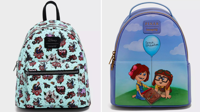 Loungefly Disney Villains Tattoo Art Mini Backpack and Pixar Up Young Carl Ellie Mini Backpack