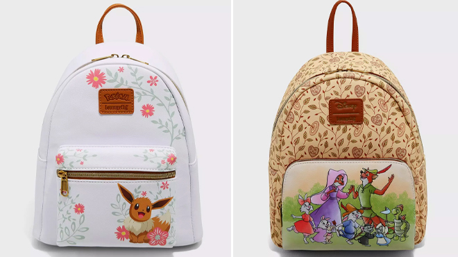 Loungefly Pokemon Eevee Spring Flowers Mini Backpack and Disney Robin Hood Friends Mini Backpack