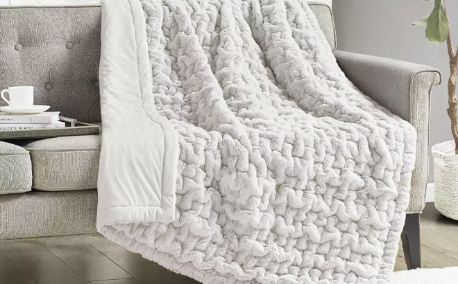 Madison Park Faux Fur Throw Blanket in Silver Gray Color