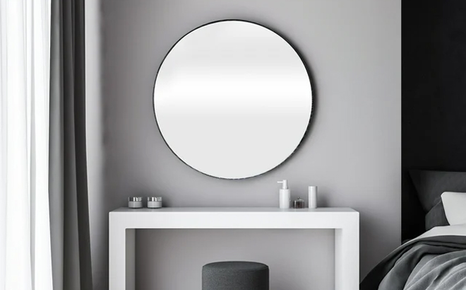 Mainstays 30in Round Wall Mirror Frame Modern Color Black