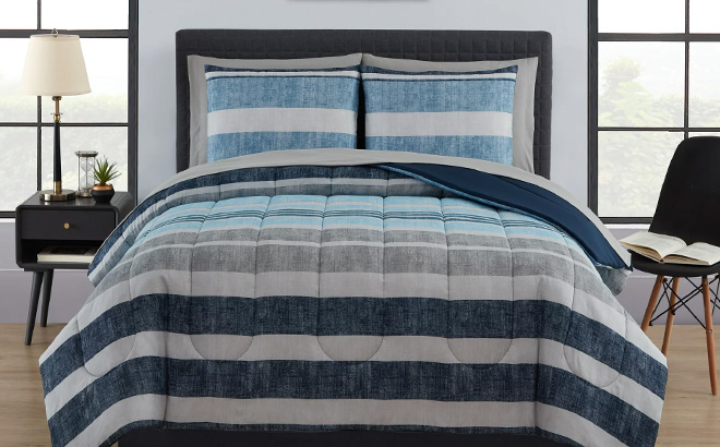 Mainstays Blue Stripe Bed in a Bag King 8 Piece