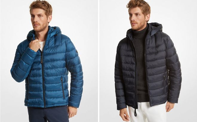 Man is Wearing Michael Kors Blackfin Quilted Nylon Puffer Jacket