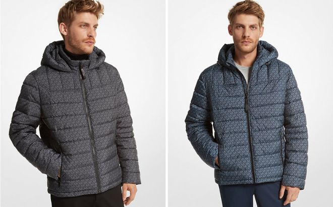 Man is Wearing Michael Kors Logo Print Quilted Puffer Jacket