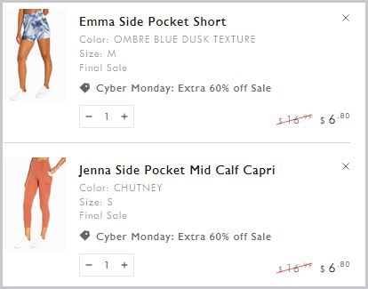 Marika Leggings Shorts Checkout Screenshot