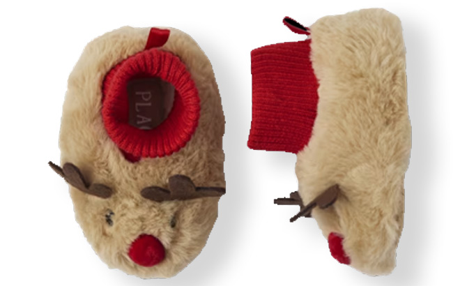 Matching Family Reindeer Unisex Baby Slippers in Brown Color