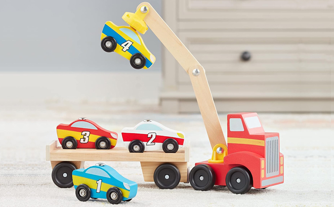 Melissa & Doug Magnetic Car Loader Wooden Toy Set