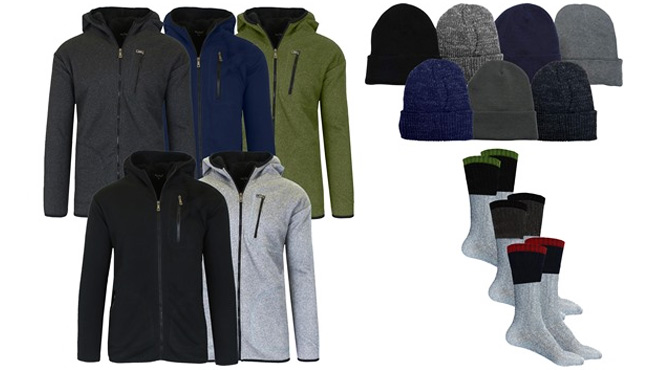 Mens 5 Piece Sherpa Winter Gift Set