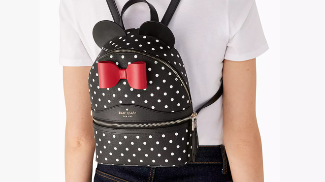 Model Wearing Disney X Kate Spade New York Minnie Dome Backpack