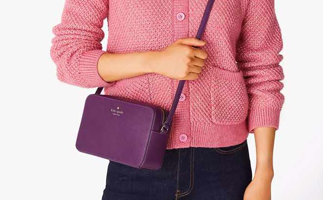 Model Wearing Purple Kate Spade Sienna Crossbody