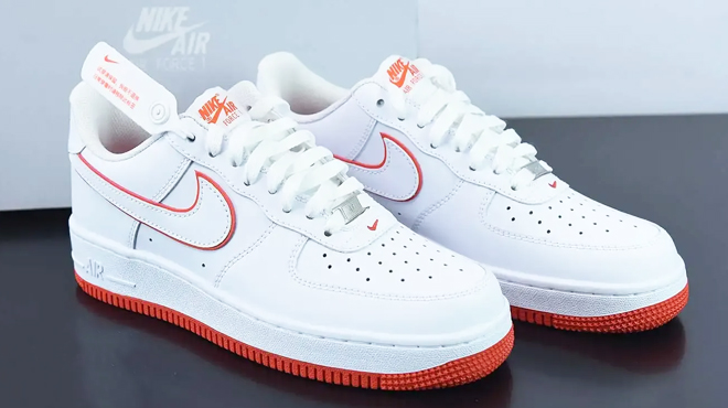 Nike Air Force 1 Low Casual Shoes in White Picante Red