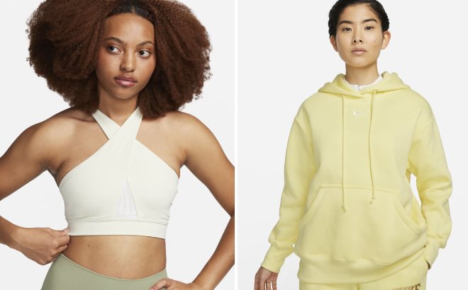 Nike Womens Swoosh Wrap SE Sports Bra and Oversized Pullover Hoodie