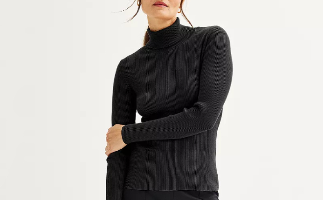 Nine West Womens Ribbed Turtle Neck Sweater