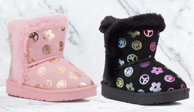 Olivia Miller Toddler Girls Winter Boots Pink and Black Colors