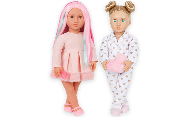 Our Generation Rosa Fashion Doll on the Left Side and Our Generation Pajama Slumber Party Doll on the Right Side