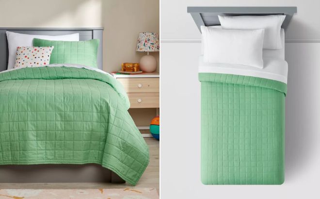 Pillowfort Microfiber Kids Quilt in Green Color