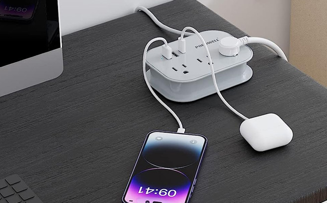 Popowell Flat Plug Power Strip on the Table