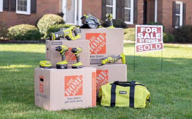 Ryobi One 6 Tool Set on Home Depot Boxes