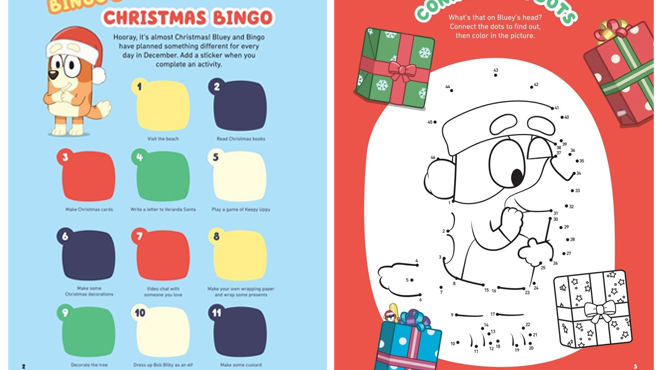 Sample Pages from Bluey Hooray Its Christmas Sticker Activity Book