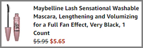 Screenshot of Maybelline Lash Sensational Mascara Low Final Price at Amazon Checkout Page