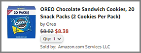 Screenshot of Oreo 20 Count Snack Packs Discounted Final Price at Amazon Checkout