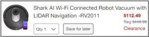 Shark AI Wi Fi Connected Robot Vacuum Price in Cart