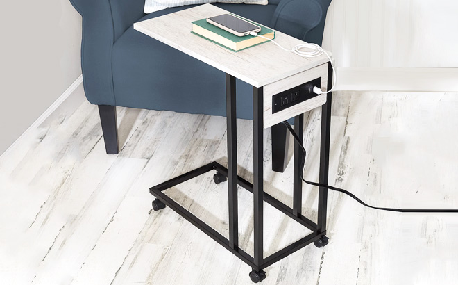 Side Table with Outlet White