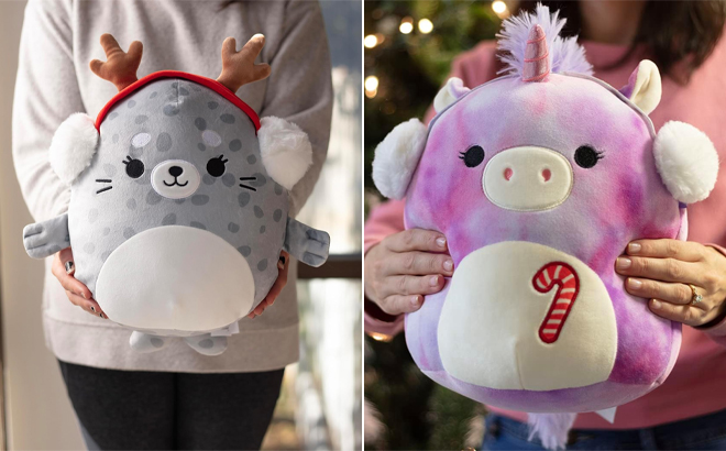 Squishmallows Odile Spotted Seal with Earmuffs and Lola The Unicorn