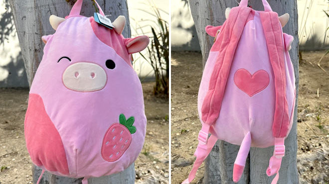 Squishmallows Strawberry Wink Cow Plush Backpack
