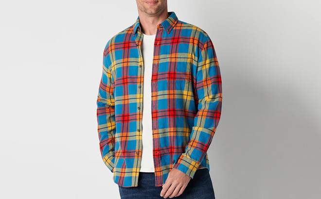 St Johns Bay Mens Classic Fit Long Sleeve Flannel Shirt 2